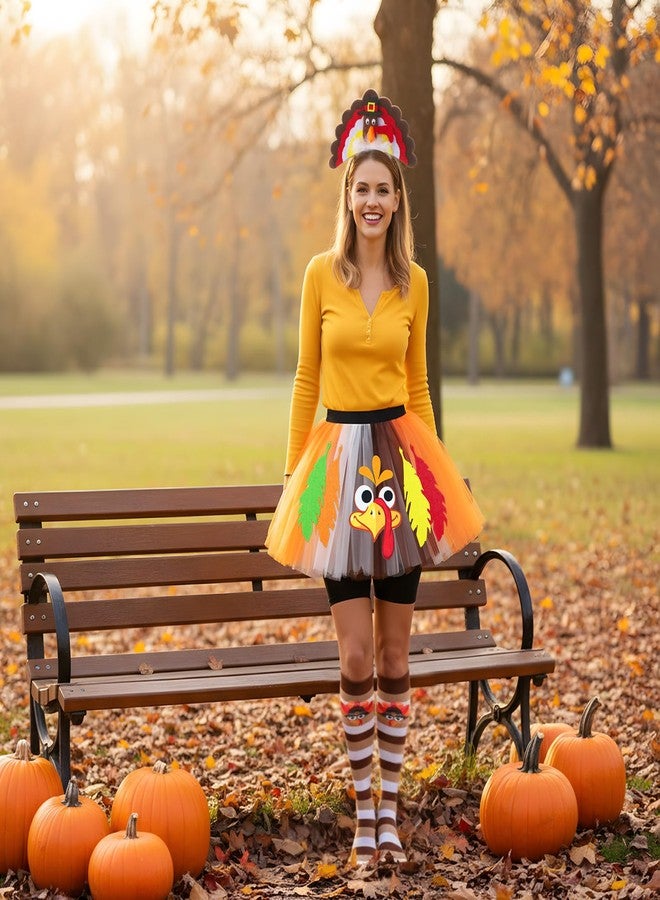 Vicenpal Thanksgiving Turkey Costumes Set for Women Thanksgiving Tutu Turkey Headband and Sock for Cosplay Party(Beige,Classic) - Image 5